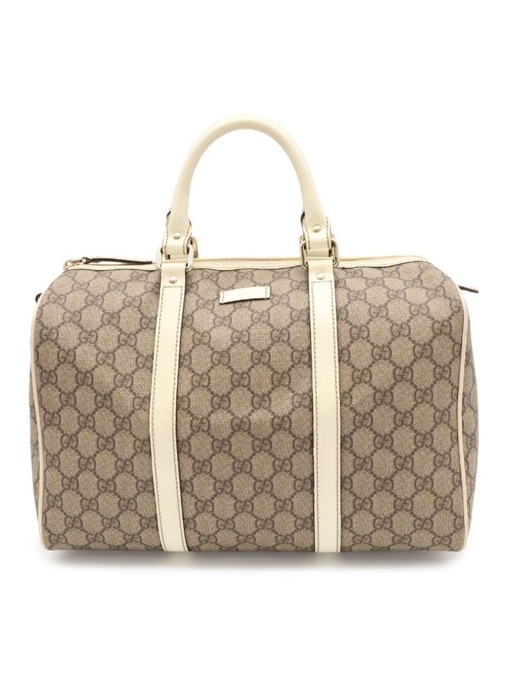 Gucci GG Supreme Mini Boston Bag Leather Greige Cream Gold